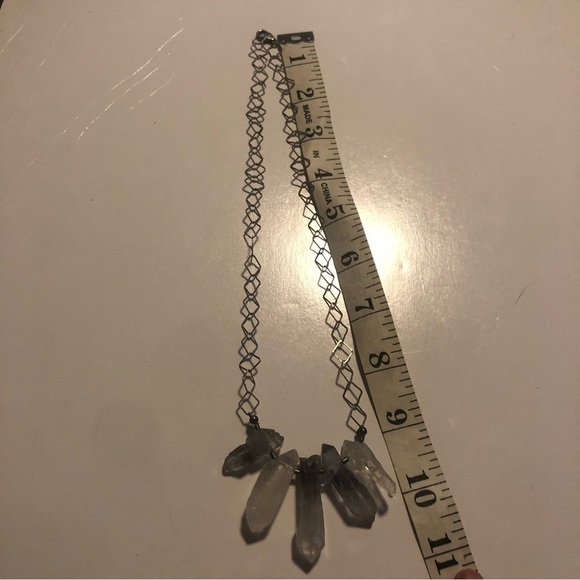 VTG Sterling Clear & Grey Raw Quartz Stone Necklace 16” + 1.5” - Picture 8 of 8